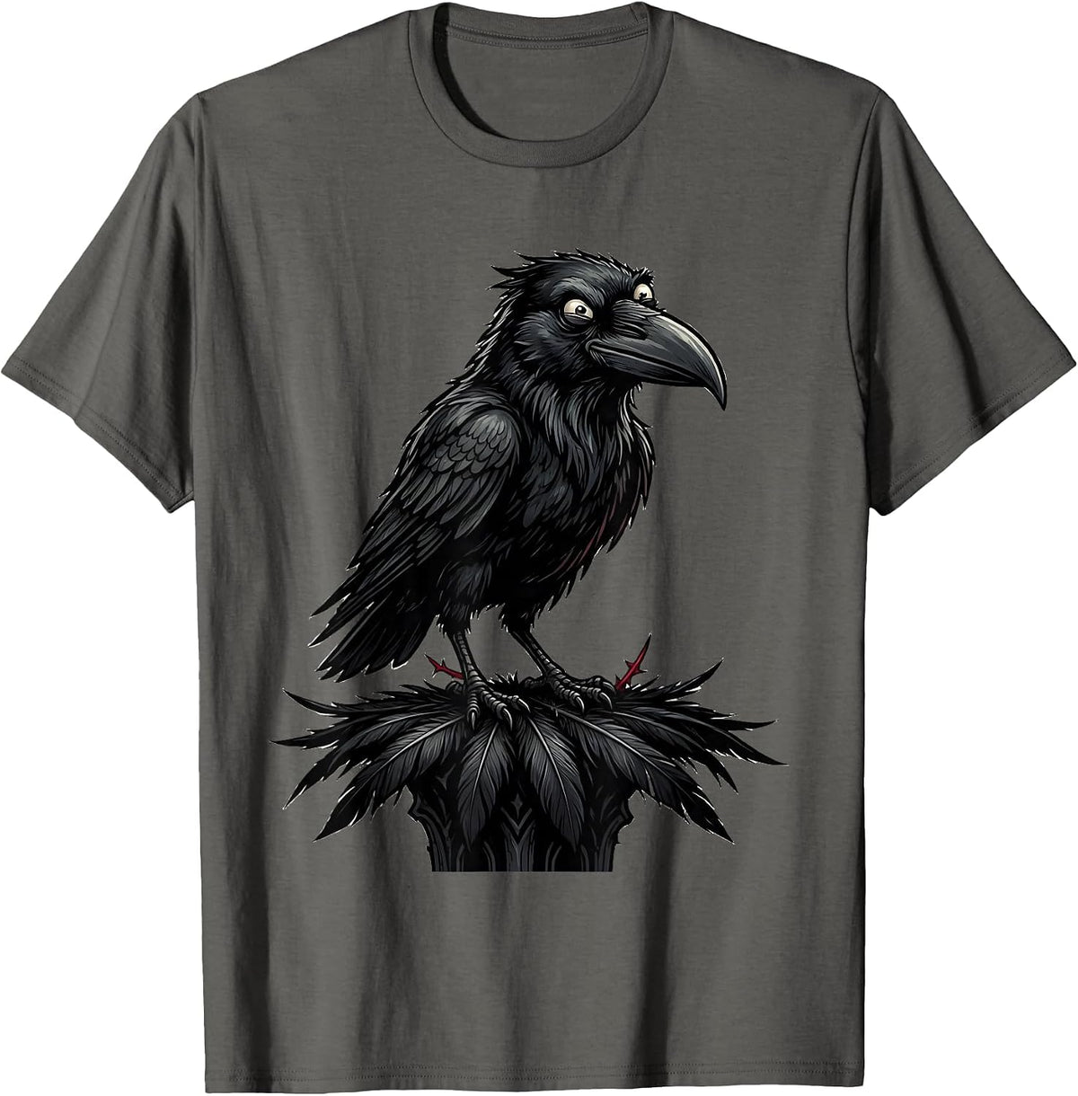 Men's Black Crow Raven Gothic Cartoon Nature Lover T-Shirt - Asphalt Grey