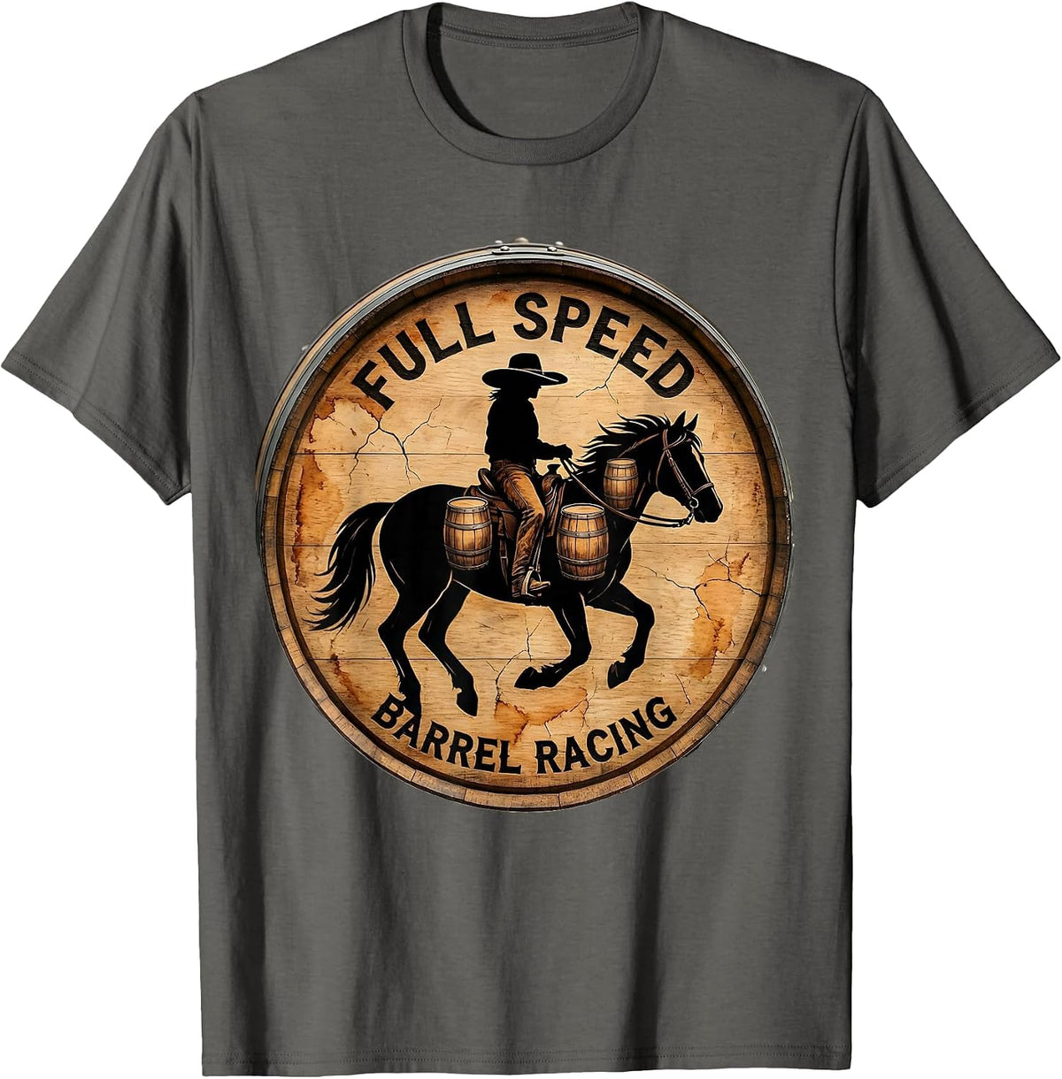 Full Speed Barrel Racing Rodeo Design T-Shirt - Asphalt Grey