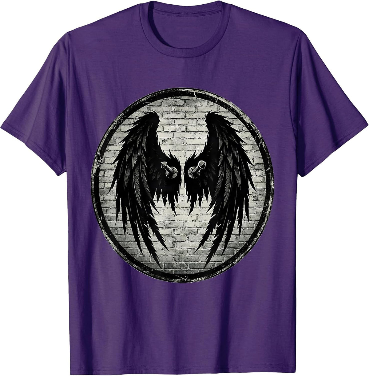 Men's Grunge Torn Angel Wings Pinned to Wall Art T-Shirt - Purple