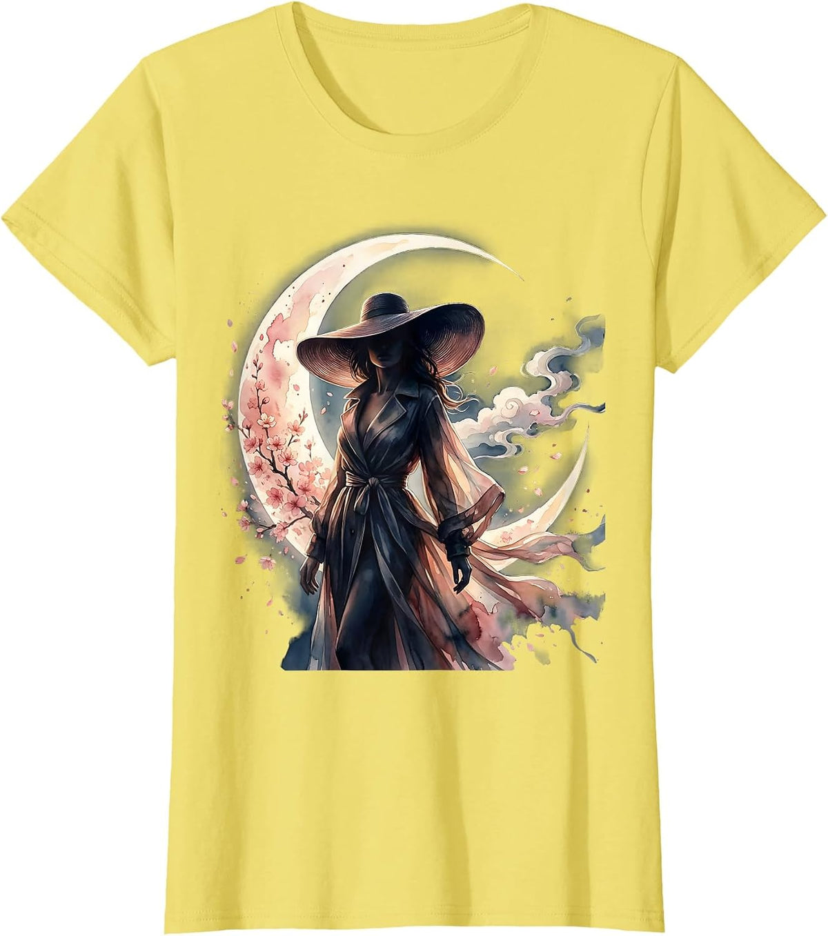 Gigi Fashionable Silhouette Crescent Moon Design T-Shirt - Lemon Yellow