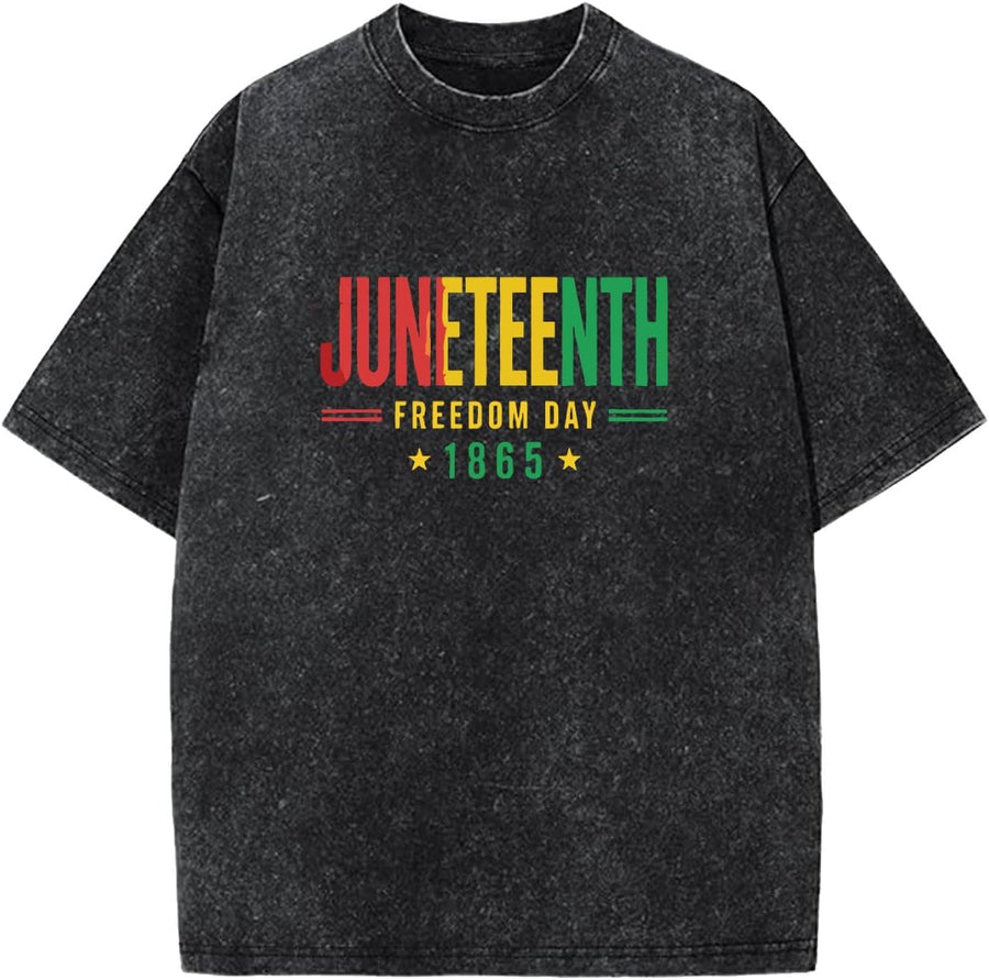 1865 Juneteenth Black Freedom tee Shirts for Men Casual - Wash Black