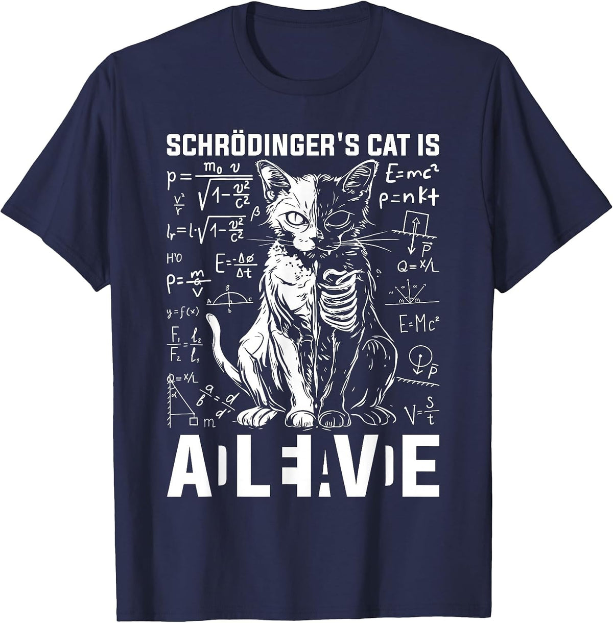 Schrodinger's Cat Dead and Alive Physics T-Shirt - Navy Blue