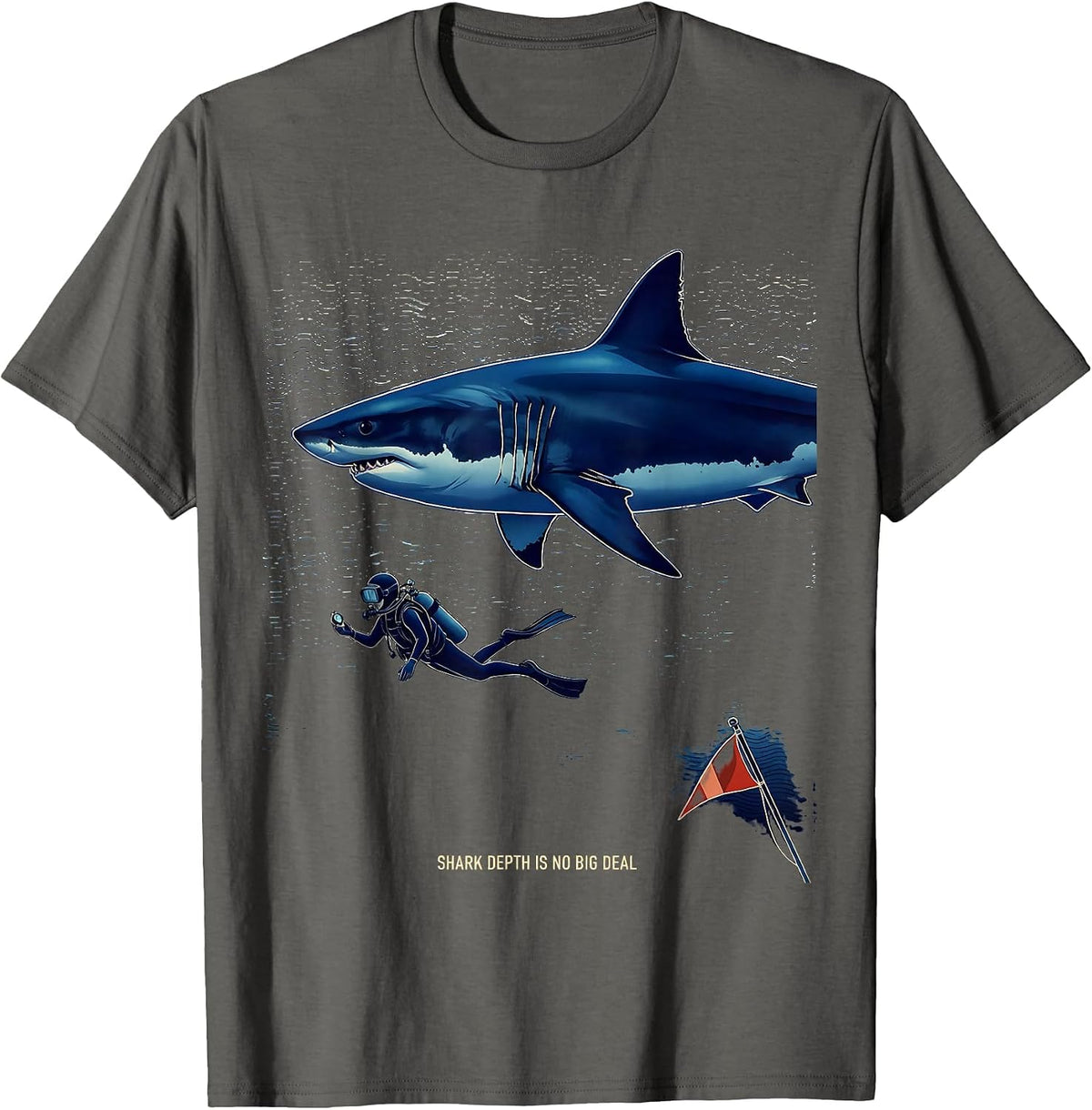 Men's Shark Depth Is No Big Deal Funny Scuba Diving Diver Gift T-Shirt - Asphalt Grey