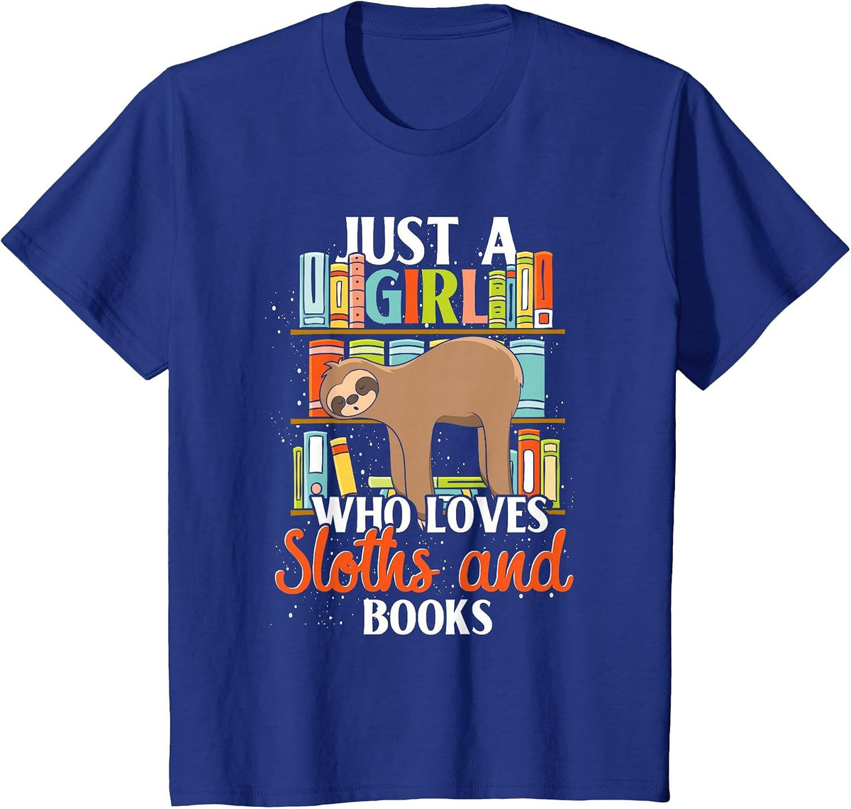 Tropical Zoo Animal Books Reading Sleeping Sloth Girl T-Shirt - Royal Blue