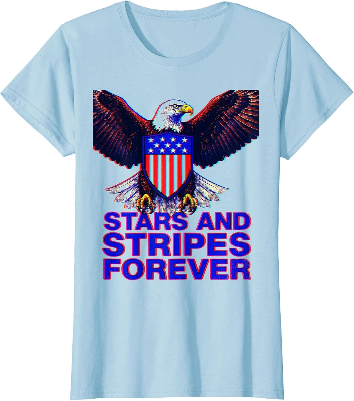 Stars and Stripes Forever America Patriotic Design T-Shirt - Baby Blue