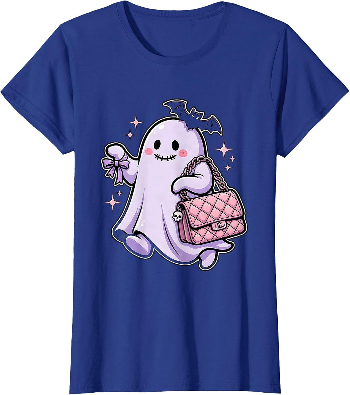 Women's Boo Jee Ghost Designer Handbag Runway Graphic T-Shirt - Royal Blue