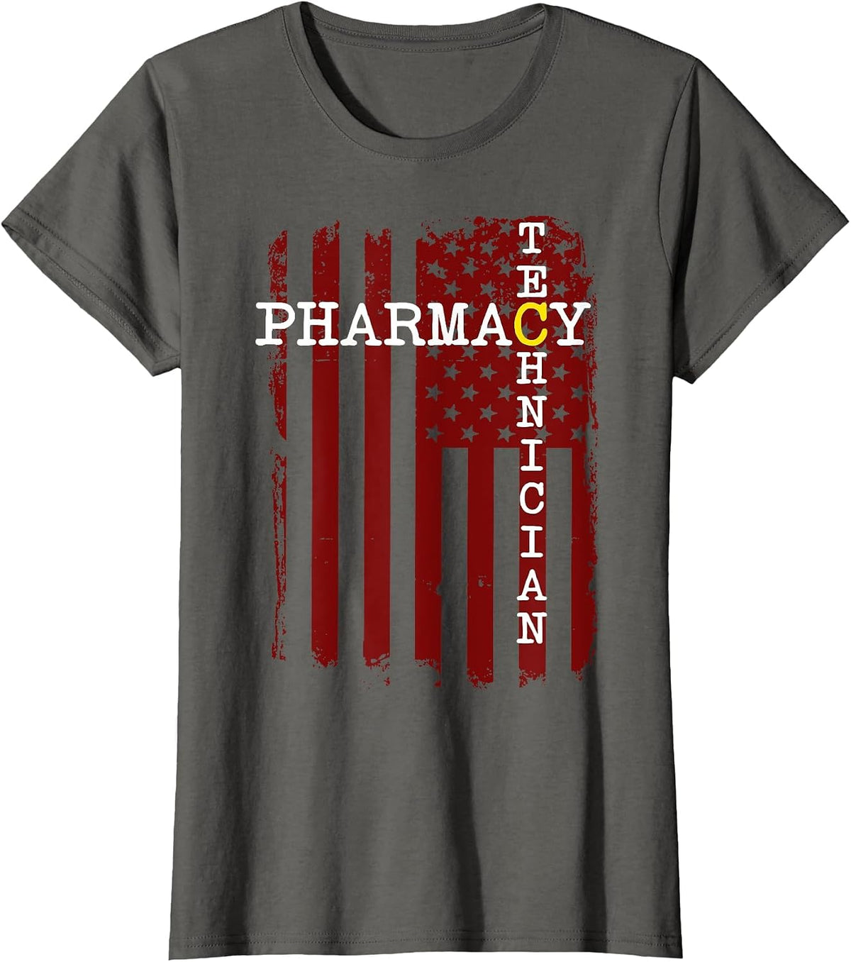 Pharmacy Technician American Flag T-Shirt - Asphalt Grey