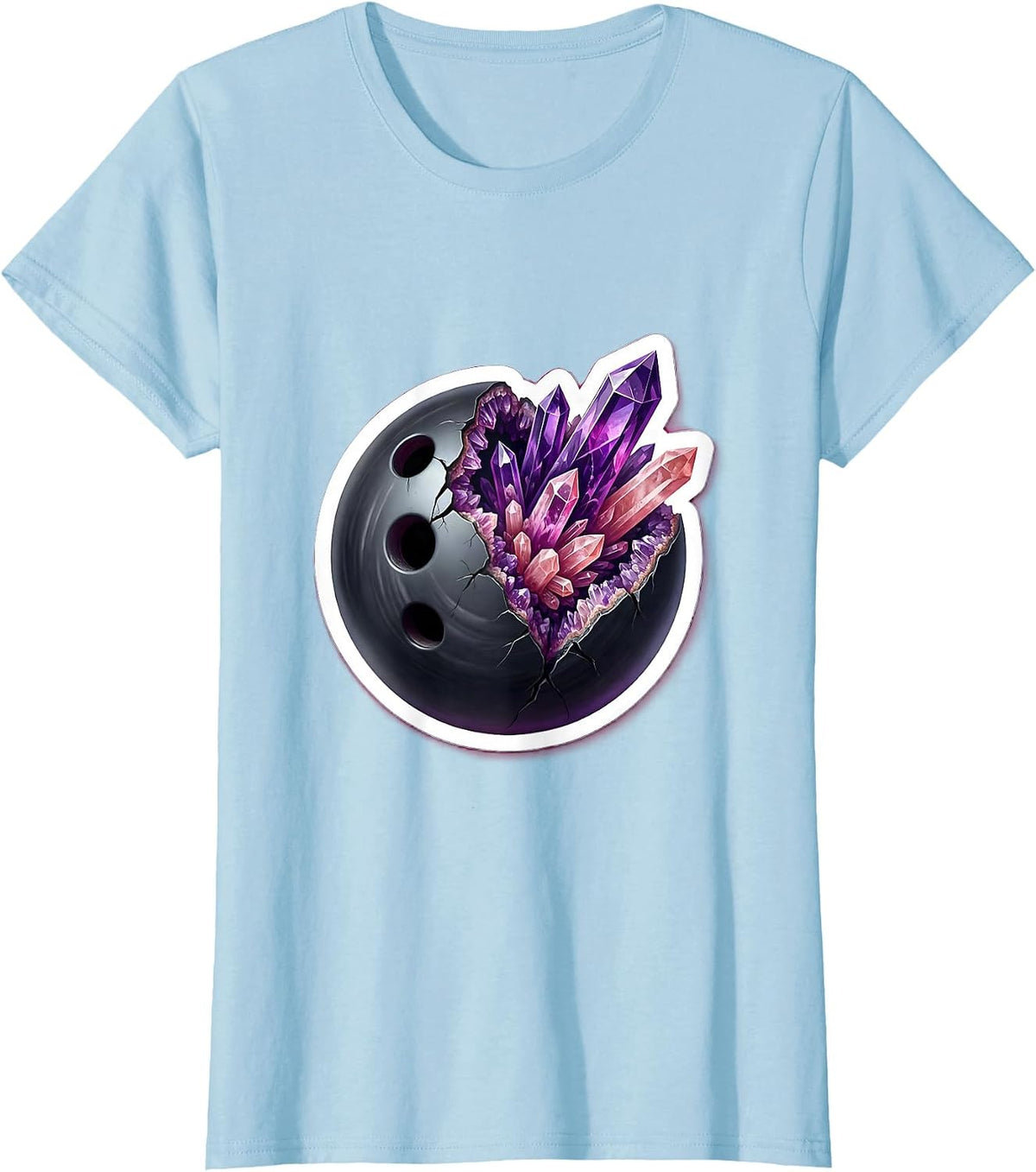 Bowling Ball Geode Crystal Split Illustration T-Shirt - Baby Blue