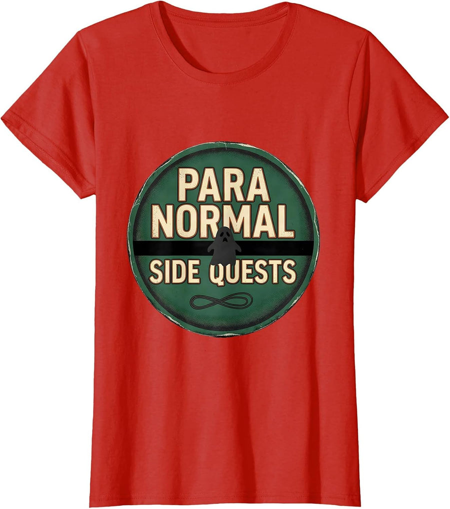 Women's Para Normal Side Quests Vintage Ghost Para Teacher Halloween T-Shirt - Red