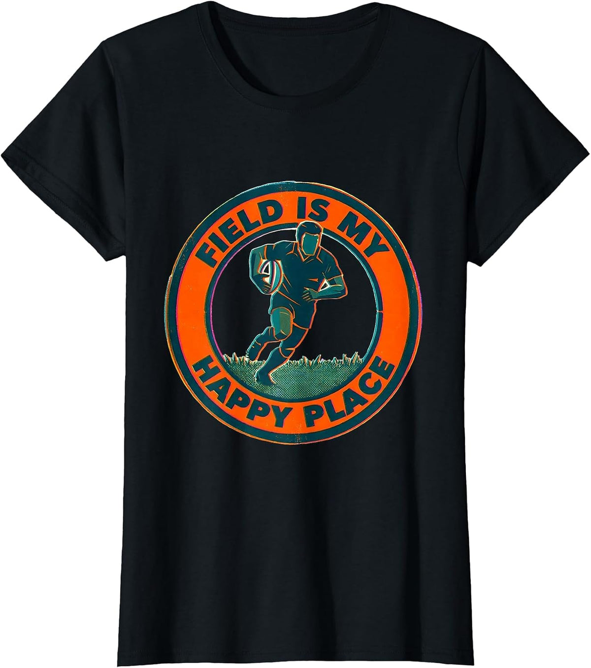 Field Is My Happy Place Rugby Design T-Shirt - Black