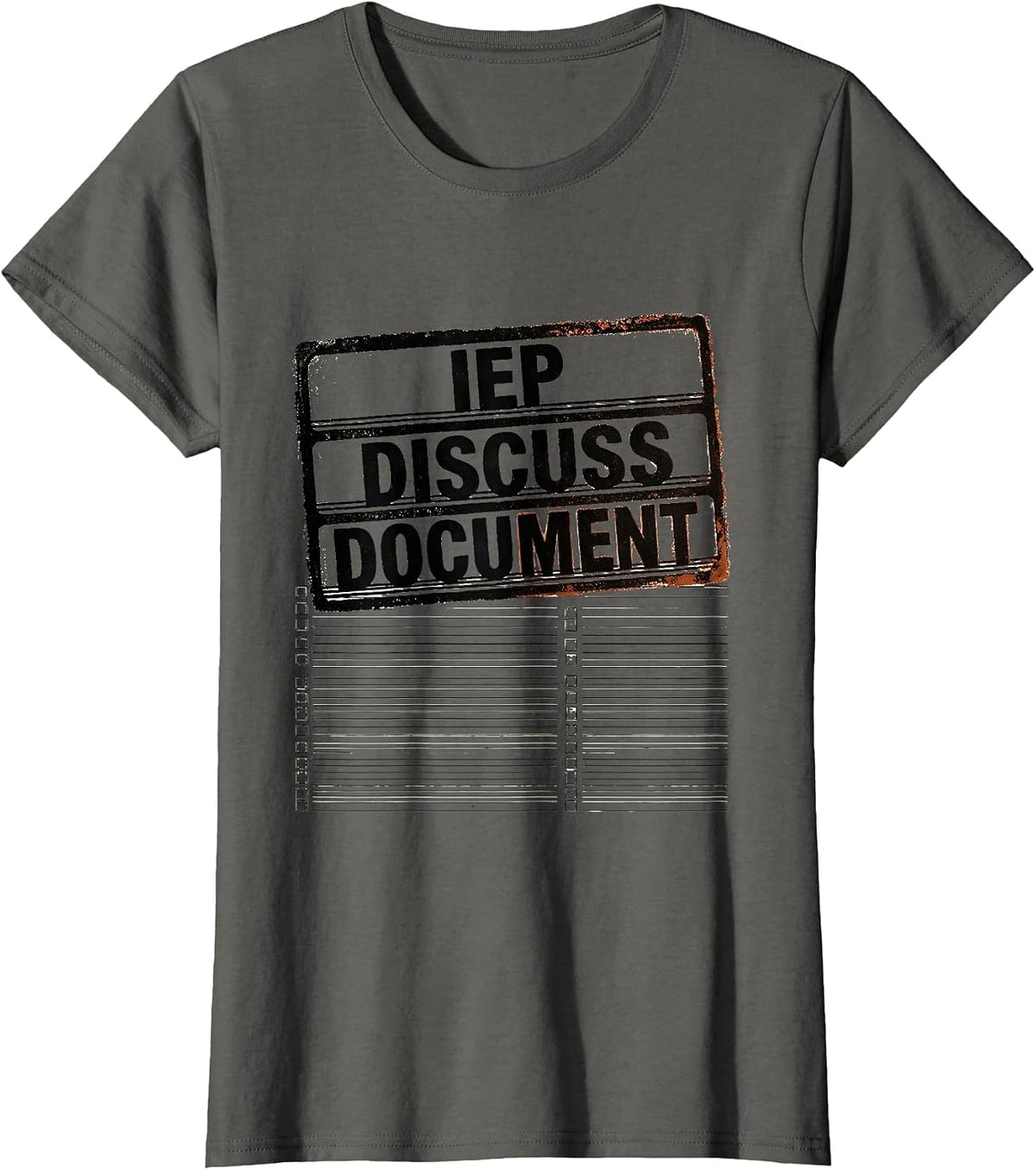 Women's IEP Discuss Document Rubber Stamp Special Education Teacher T-Shirt - Asphalt Grey
