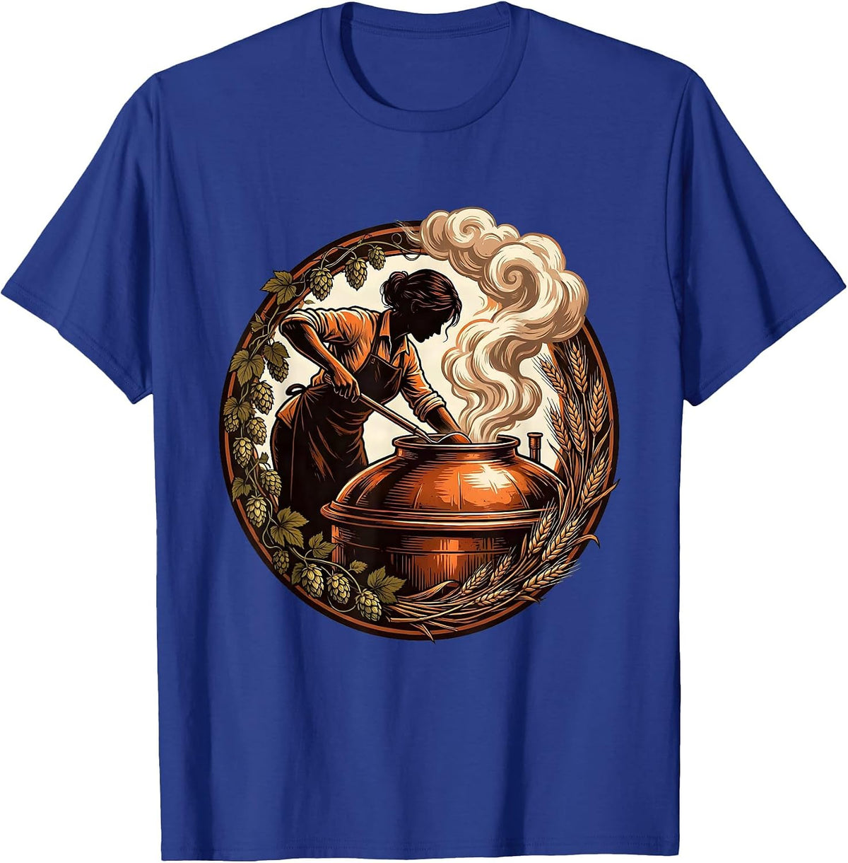 Craft Brewer Stirring Copper Kettle Illustration T-Shirt - Royal Blue