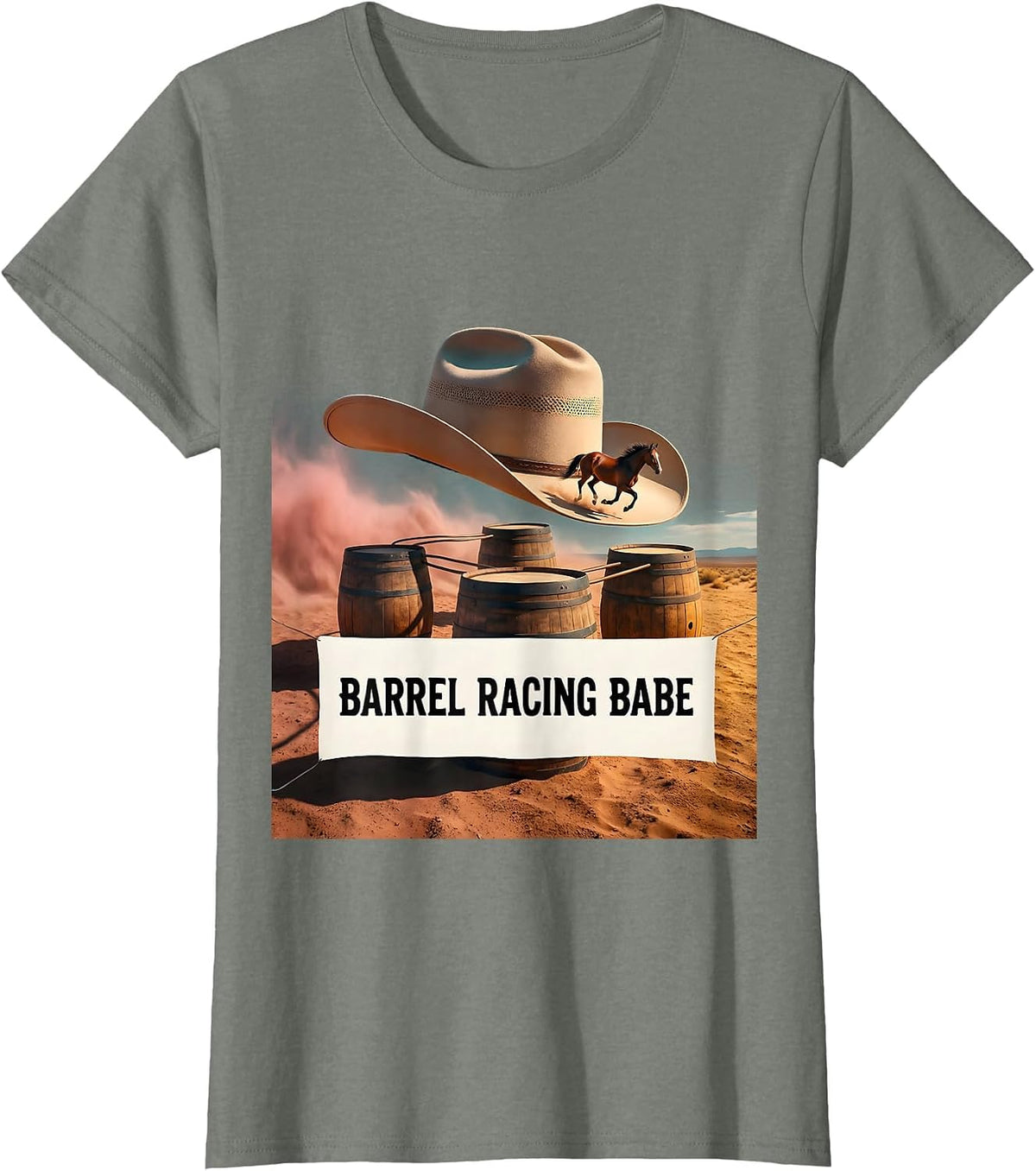 Barrel Racing Babe Cowgirl Rodeo Design T-Shirt - Olive Heather