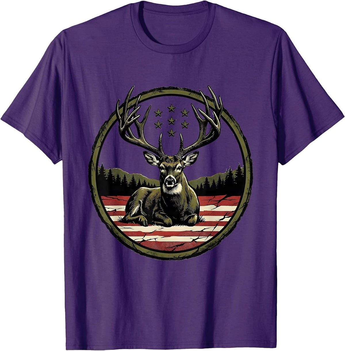 Whitetail Buck Patriotic Deer Hunter Dad Gift T-Shirt - Purple