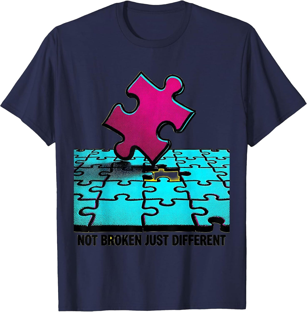 Not Broken Just Different Neurodiversity Design T-Shirt - Navy Blue