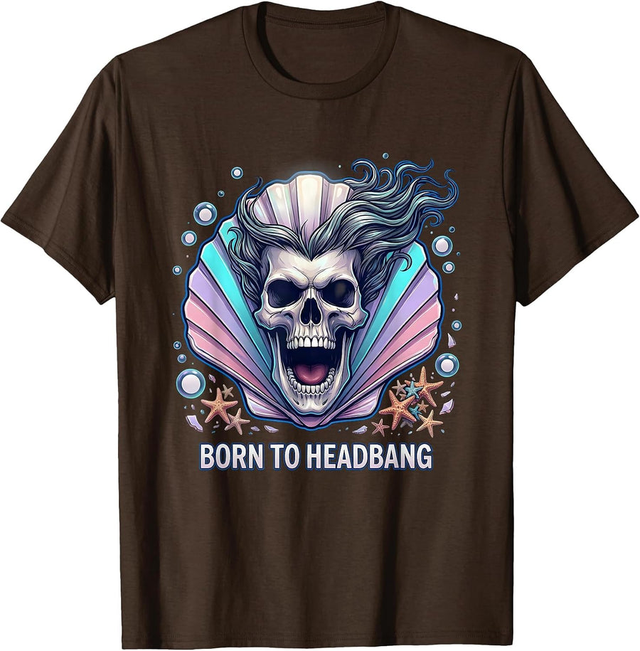 Born to Headbang Heavy Metal Graphic Design T-Shirt - Brown