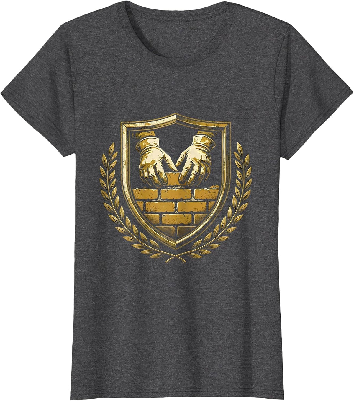 Women's Bricklayer Gloved Hands Laying Bricks Illustration T-Shirt - Dark Heather Grey