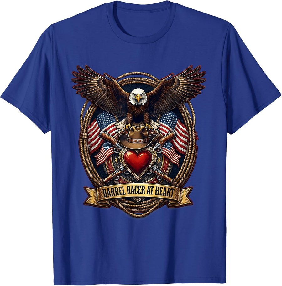 Barrel Racer At Heart Rodeo Design T-Shirt - Royal Blue