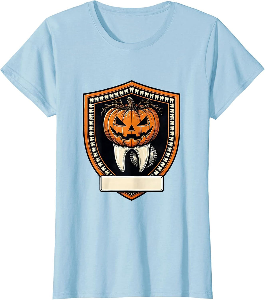 Women's Sealed Shield Dental Molar Halloween Hygienist Humor T-Shirt - Baby Blue