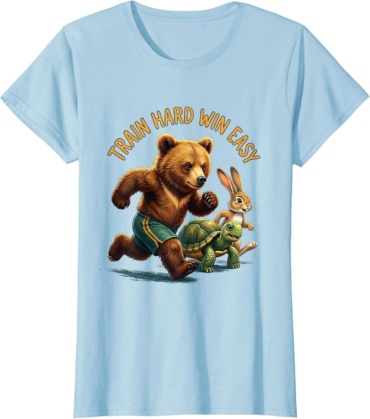 Train Hard Win Easy Sports Motivational Design T-Shirt - Baby Blue