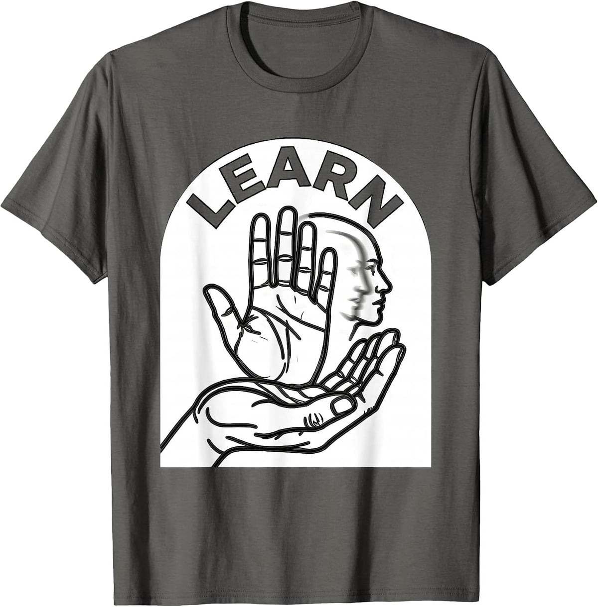 Learn Line Art ASL Sign Language Teacher Deaf Awareness T-Shirt - Asphalt Grey