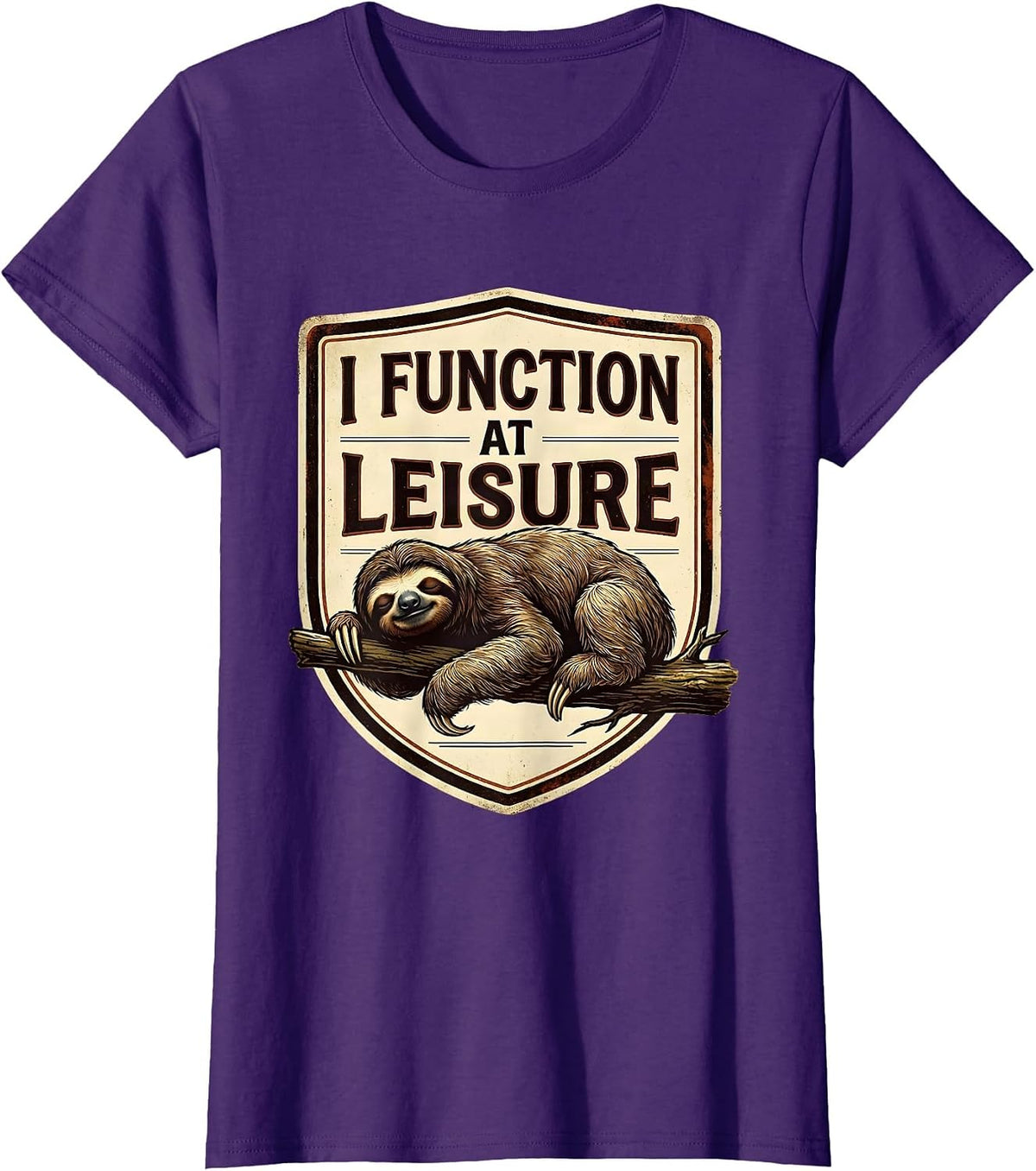 Women's I Function At Leisure Vintage Sloth Lazy Humor Novelty T-Shirt - Purple