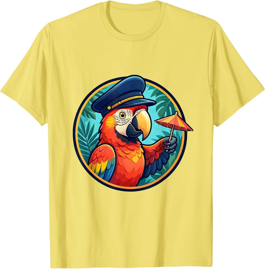 Men's Funny Cruise Parrot Captain Stealing Cocktail T-Shirt - Lemon Yellow