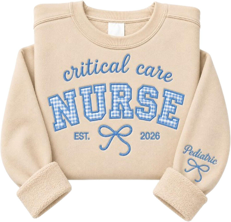 Custom Embroidered Nurse Sweatshirt for Women, Personalized Name Crewneck, RN ER NP L&D Medical Staff Gift - Rn08