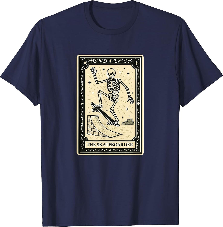 The Skateboarder Tarot Card Skateboarding Skater Gothic T-Shirt - Navy Blue