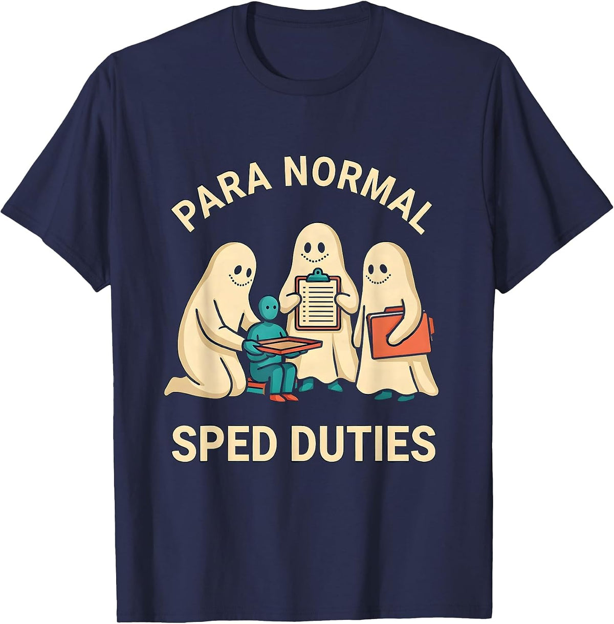 Para Normal SPED Duties Ghost Para Teacher Halloween T-Shirt - Navy Blue