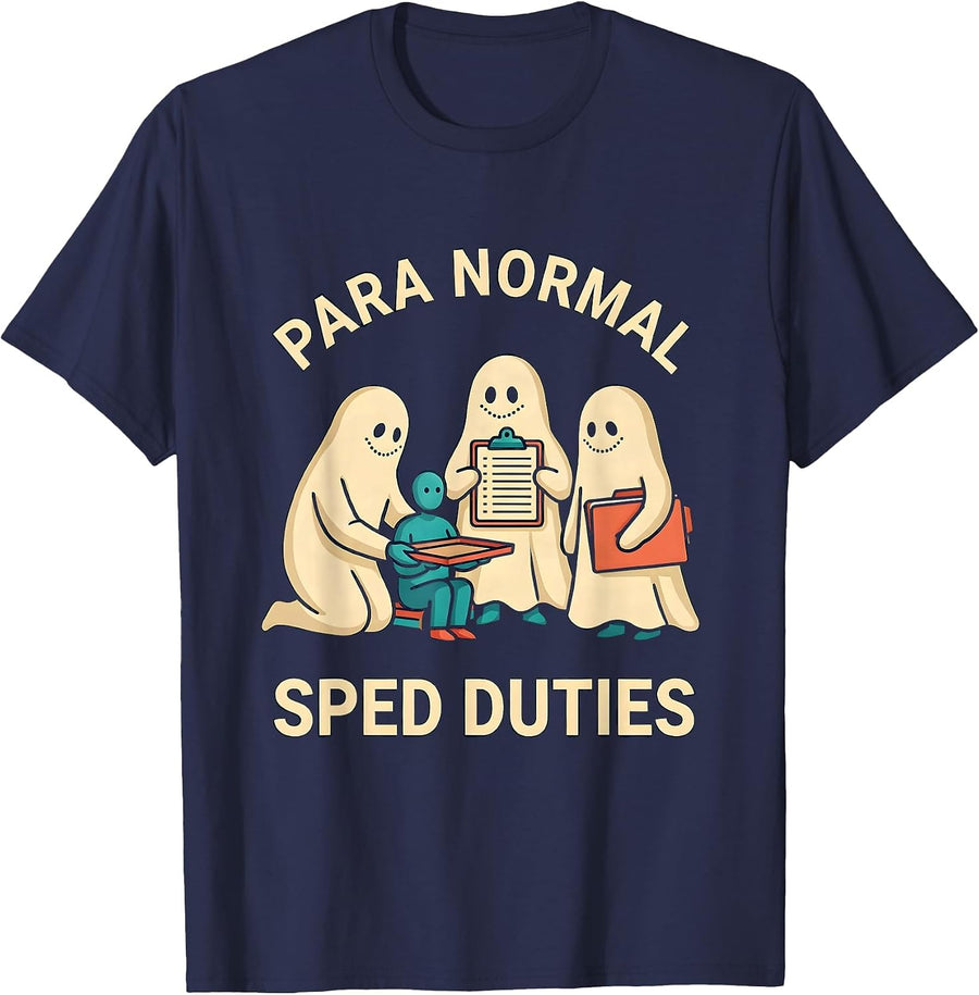 Para Normal SPED Duties Ghost Para Teacher Halloween T-Shirt - Navy Blue