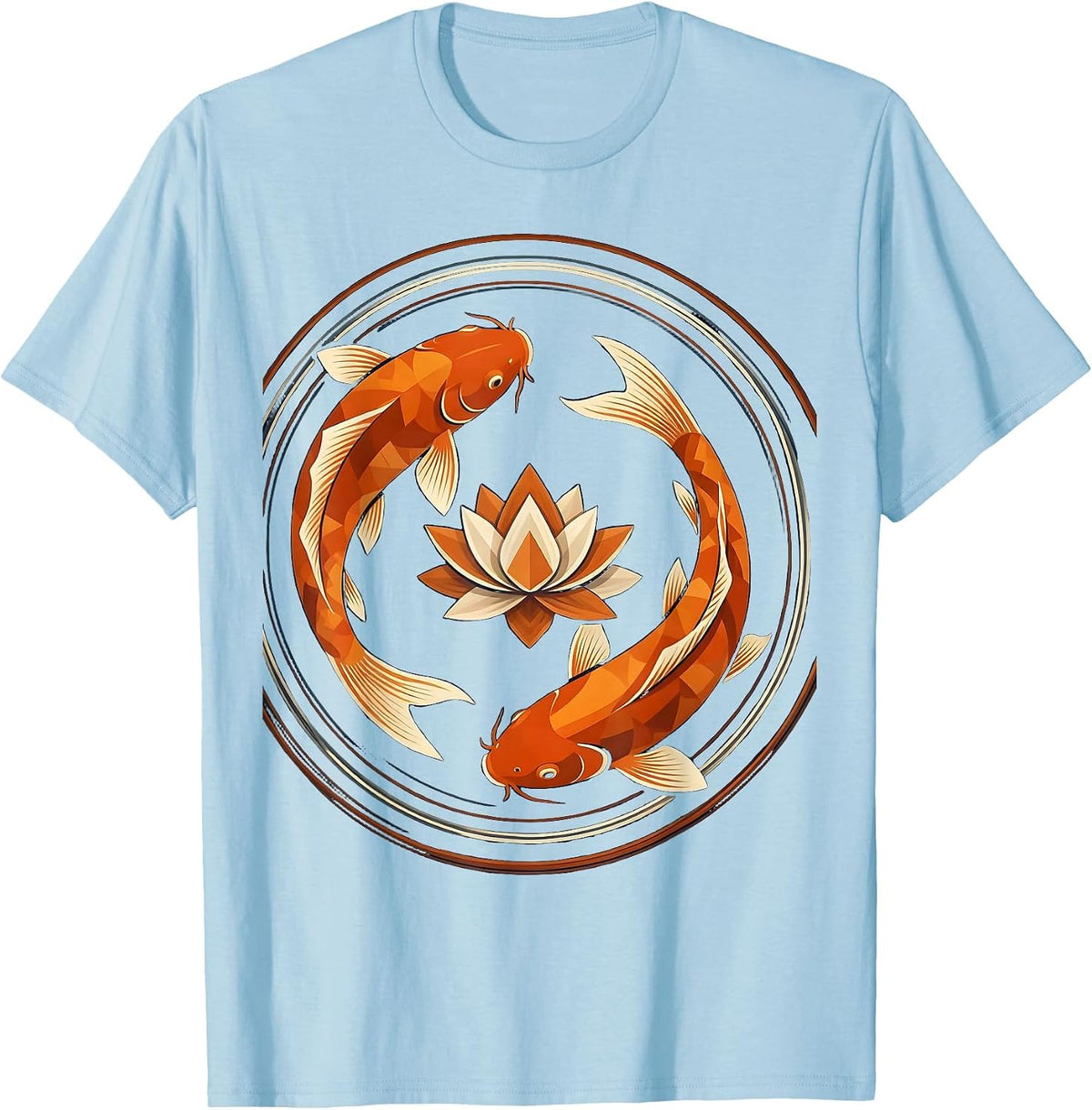 Koi Fish and Lotus Flower Swirl Design T-Shirt - Baby Blue