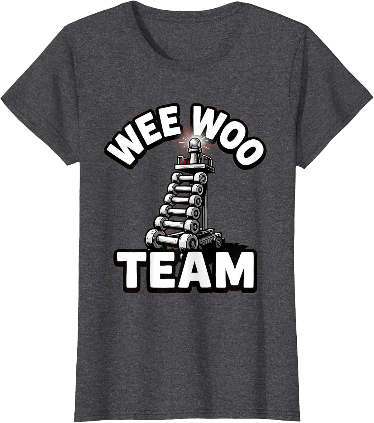 Women's Wee Woo Team Funny Firefighter Fire Truck Fireman Humor T-Shirt - Dark Heather Grey
