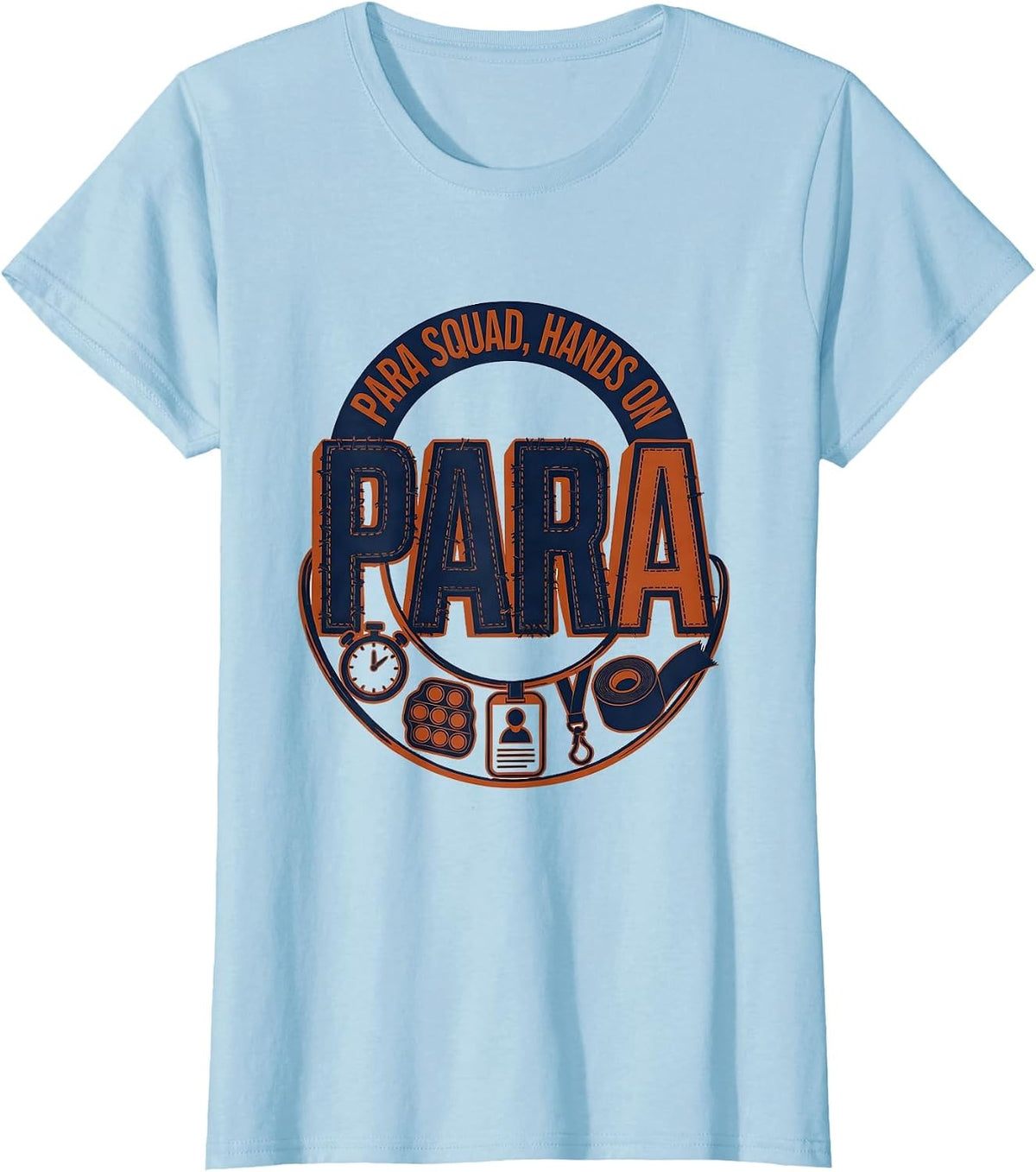 Women's Para Squad Hands On Bold Screenprint Back To School T-Shirt - Baby Blue