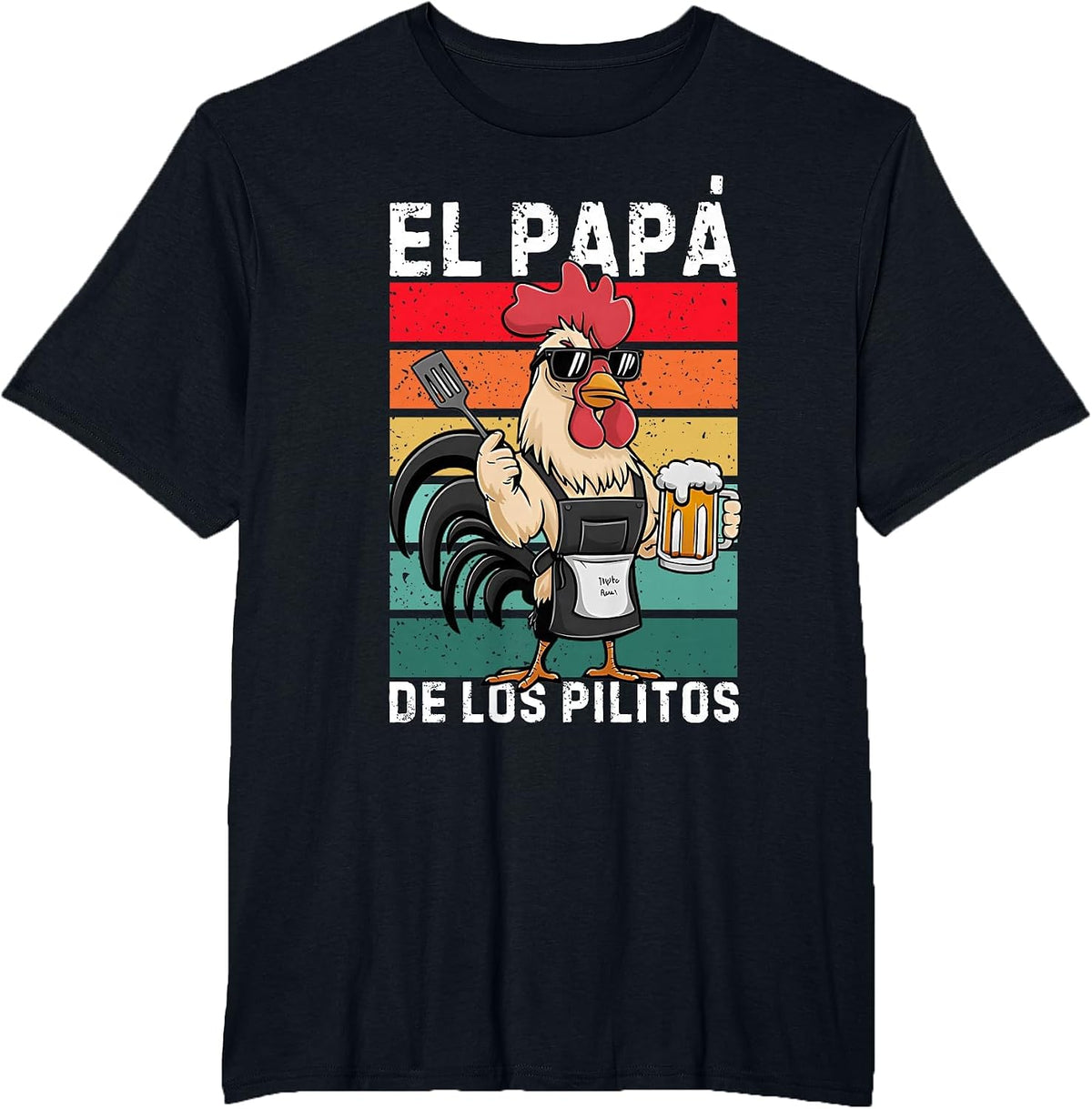 Retro El Papa de lo pollitos Funny Spanish Dia del Padre Tee T-Shirt - Black
