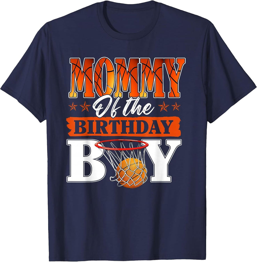 Basketball Mommy of The Birthday Boy Family Matching T-Shirt - Navy Blue