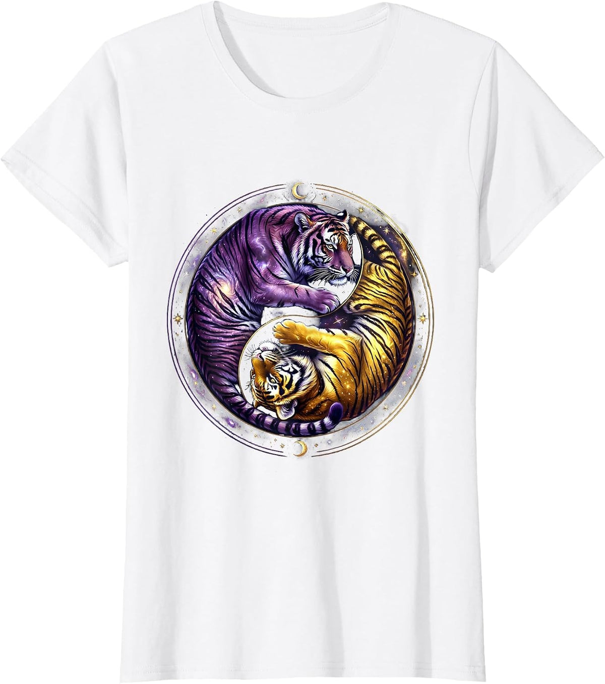 Twin Tigers Yin Yang Balance Graphic Design T-Shirt - White