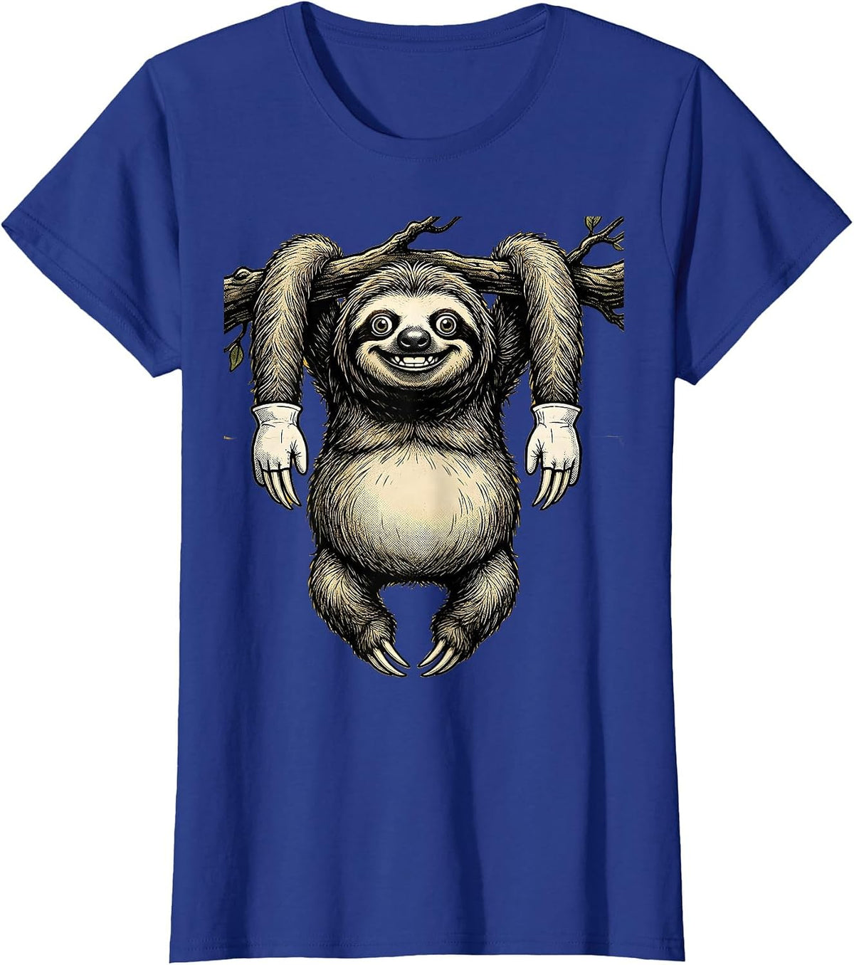 Women's Derpy Sloth Hanging Upside Down Funny Wildlife T-Shirt - Royal Blue