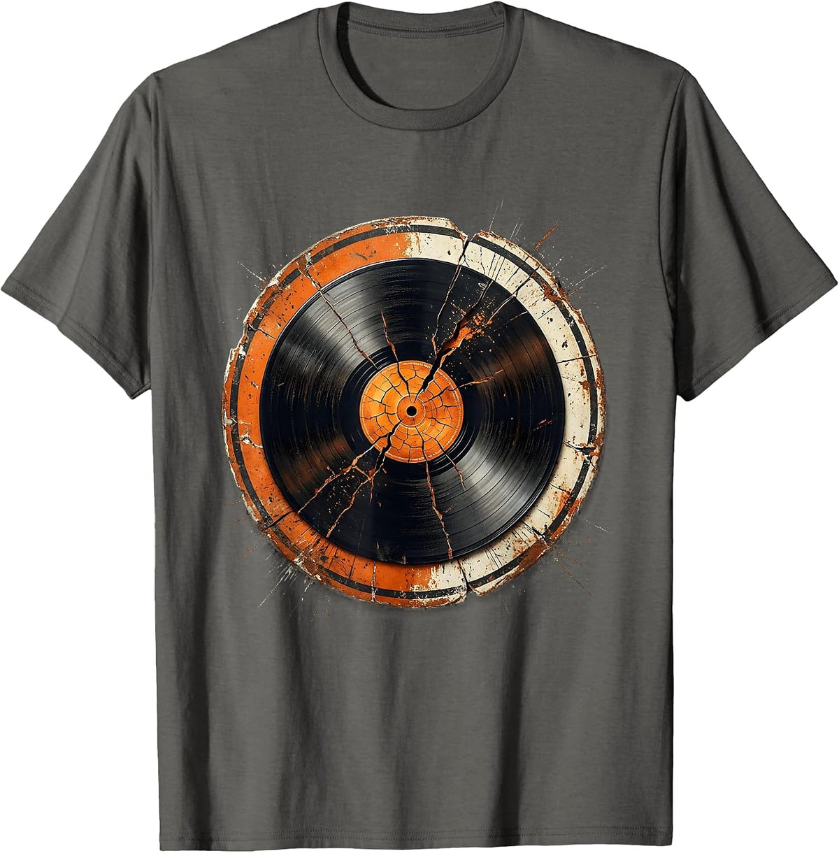 Melting Vinyl Record Sun Art Graphic T-Shirt - Asphalt Grey