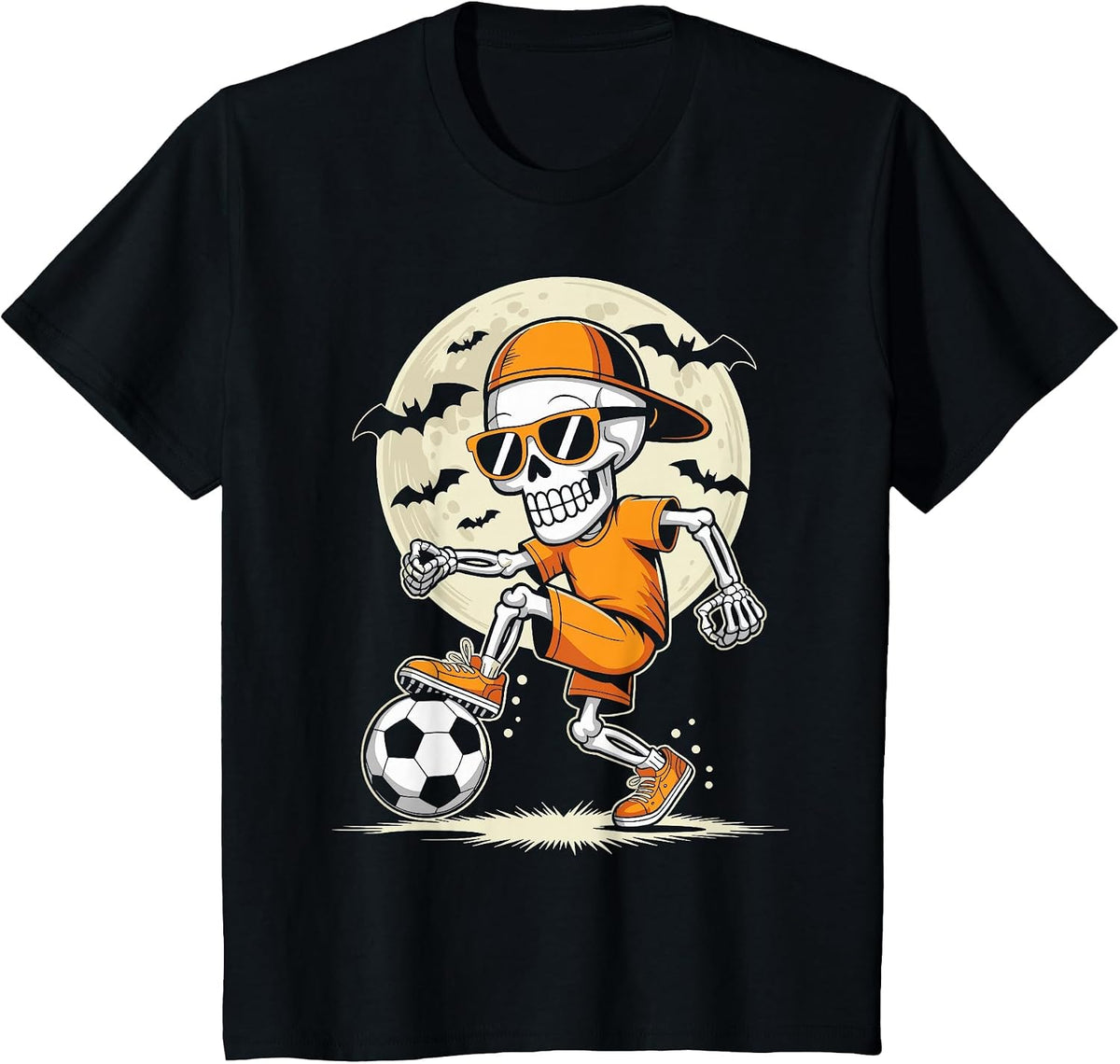 Funny Cartoon Skeleton Halloween Soccer Player Boys Kids T-Shirt - Black