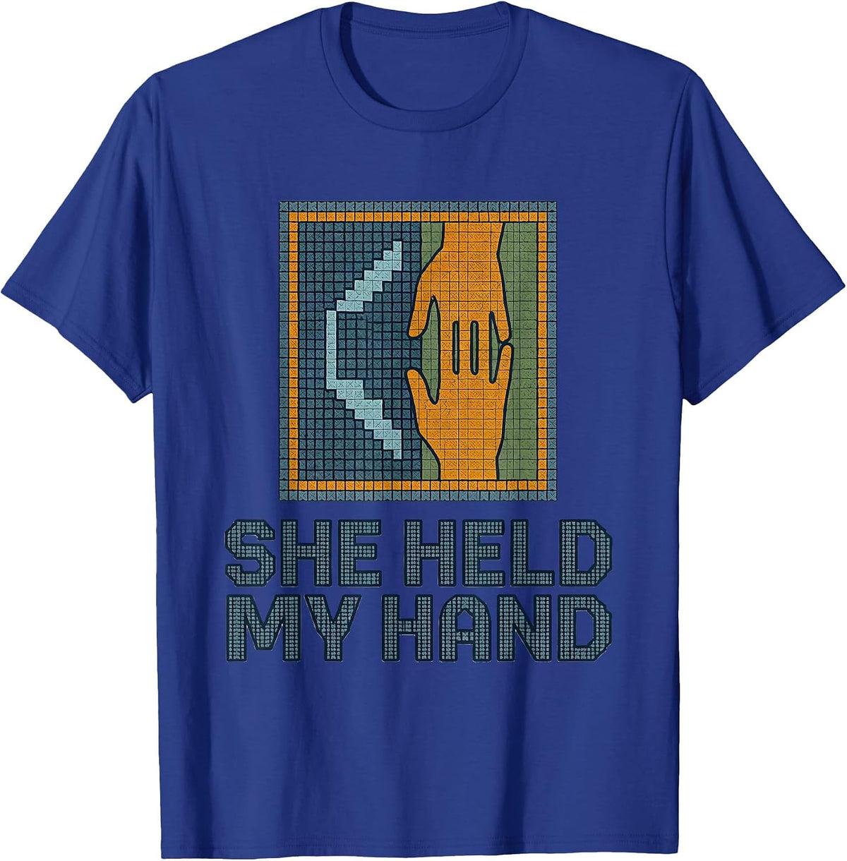 Men's She Held My Hand Cross Stitch Mammography Tech Sonographer T-Shirt - Royal Blue