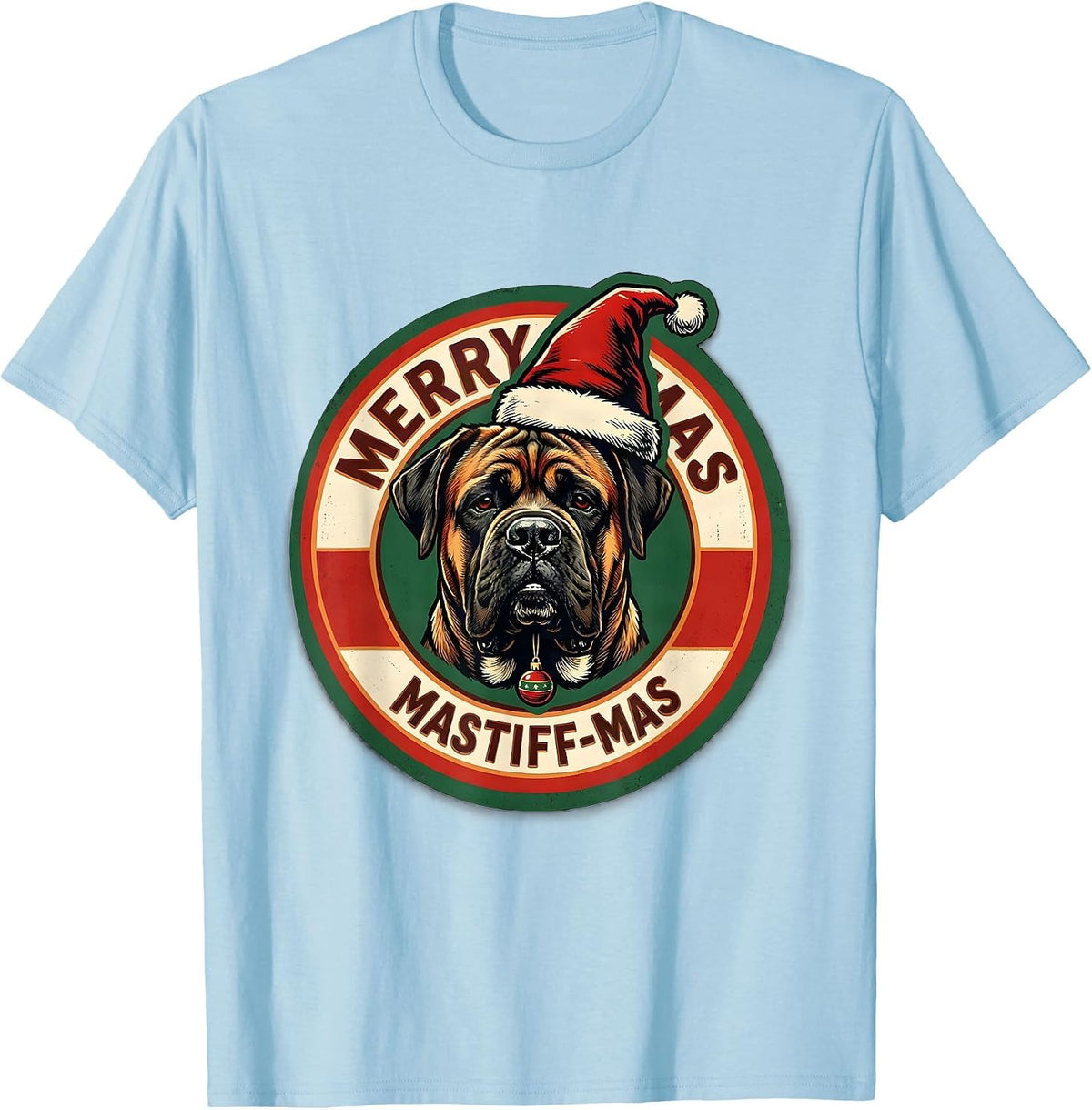 Men's Merry Mastiff-mas Funny Christmas Dog Breed Lights Novelty T-Shirt - Baby Blue