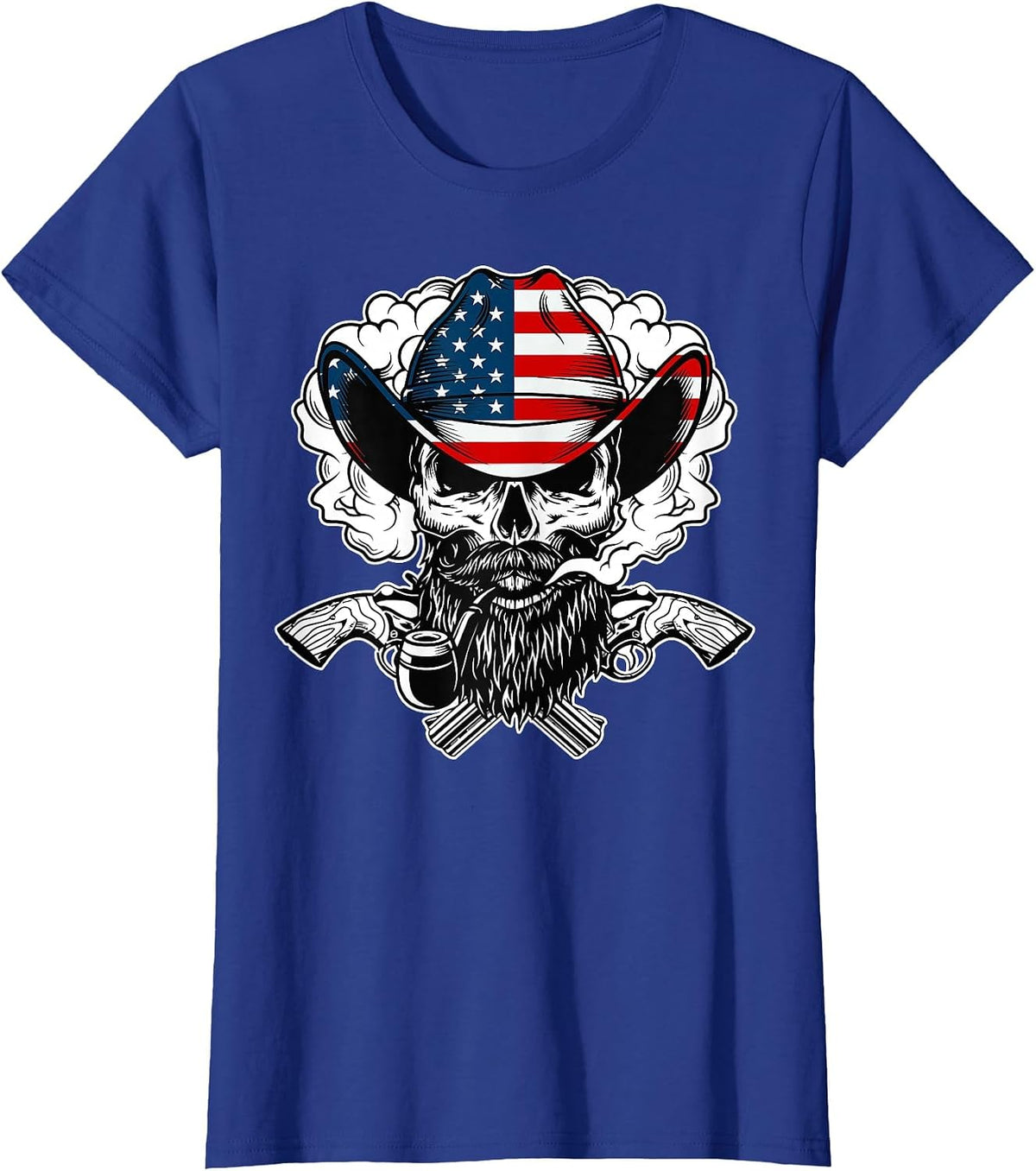 Cool Sugar Skull Cowboy Hat American Flag 4th of July T-Shirt - Royal Blue