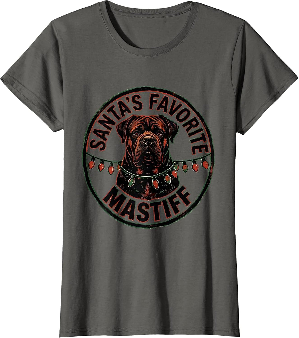 Women's Santa's Favorite Mastiff Christmas Pajama Dog Lover Gift T-Shirt - Asphalt Grey