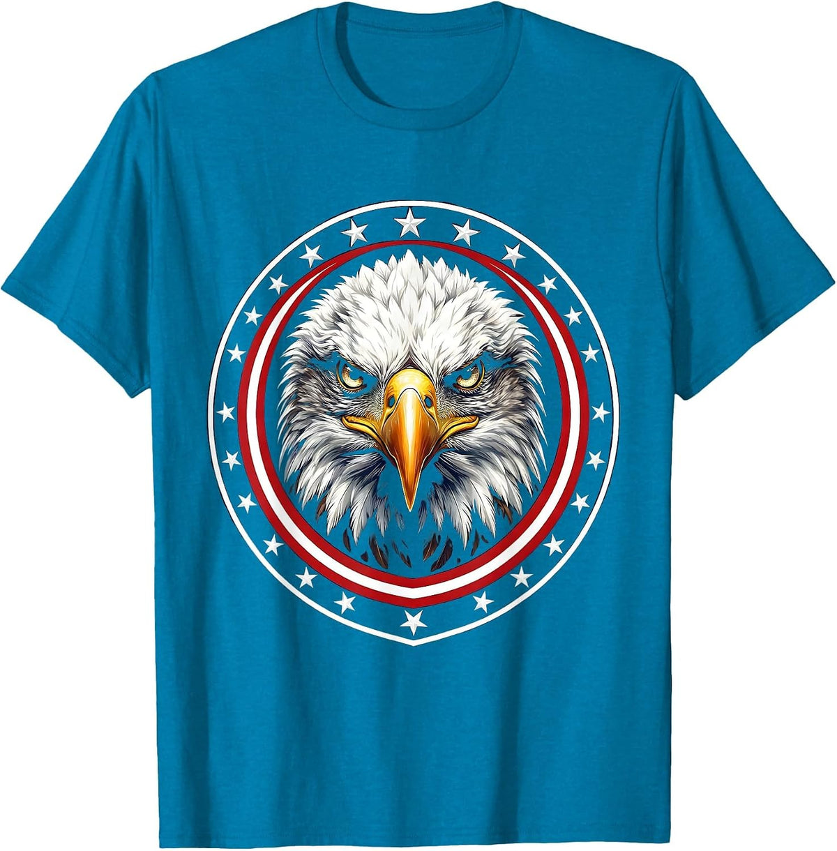 Fierce Bald Eagle Portrait Patriotic Design T-Shirt - Sapphire Blue