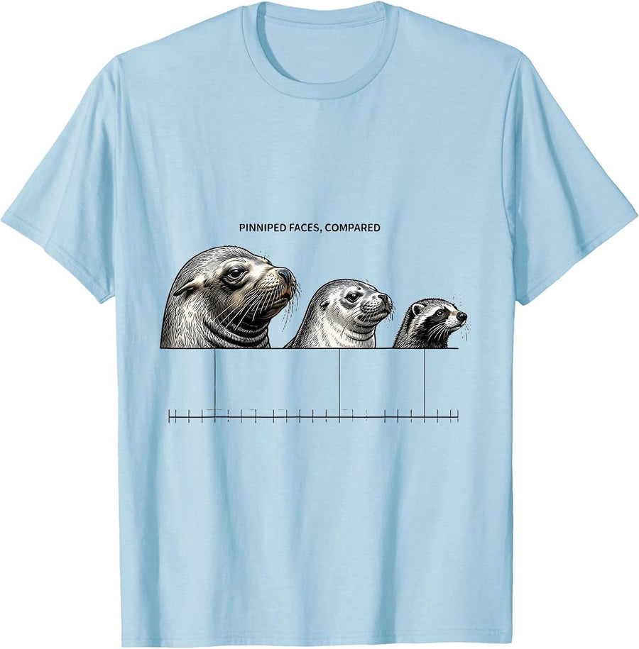 Men's Pinniped Faces Compared Cute Seal Lover Marine Biology Humor T-Shirt - Baby Blue