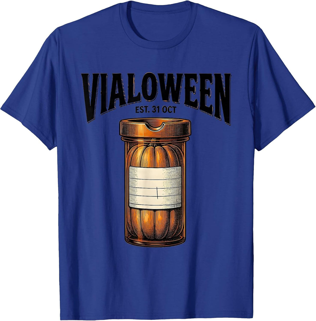 Men's Vialoween Crosshatch Etching Funny Pharmacy Halloween T-Shirt - Royal Blue