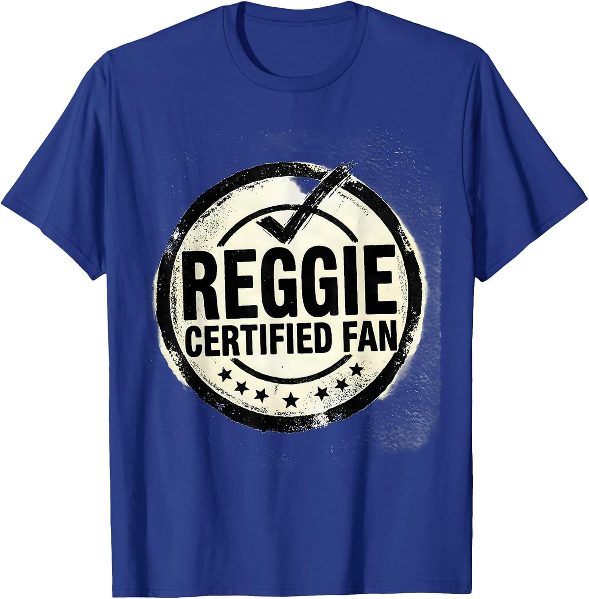 Men's REGGIE CERTIFIED FAN Rubber Stamp Grunge Vintage Style T-Shirt - Royal Blue