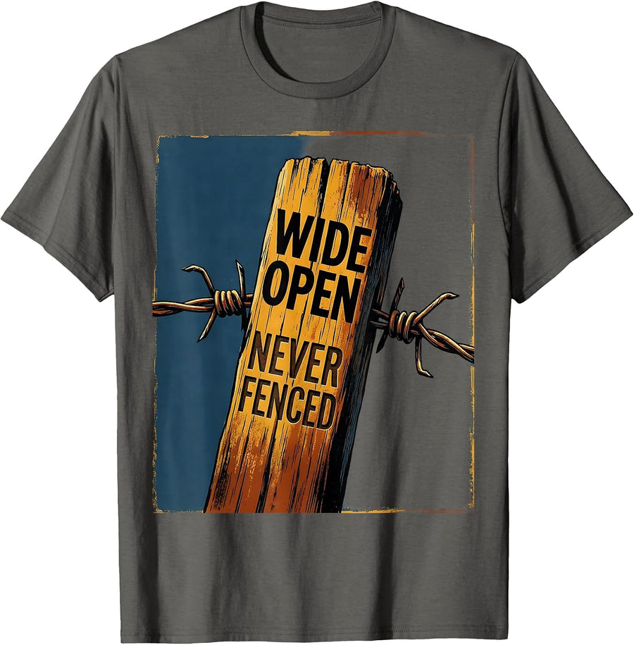 Wide Open Never Fenced Western Freedom Design T-Shirt - Asphalt Grey