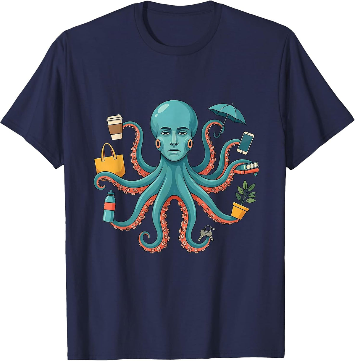 Men's Octopus Human Hybrid Flat Vector Marine Life Lover T-Shirt - Navy Blue